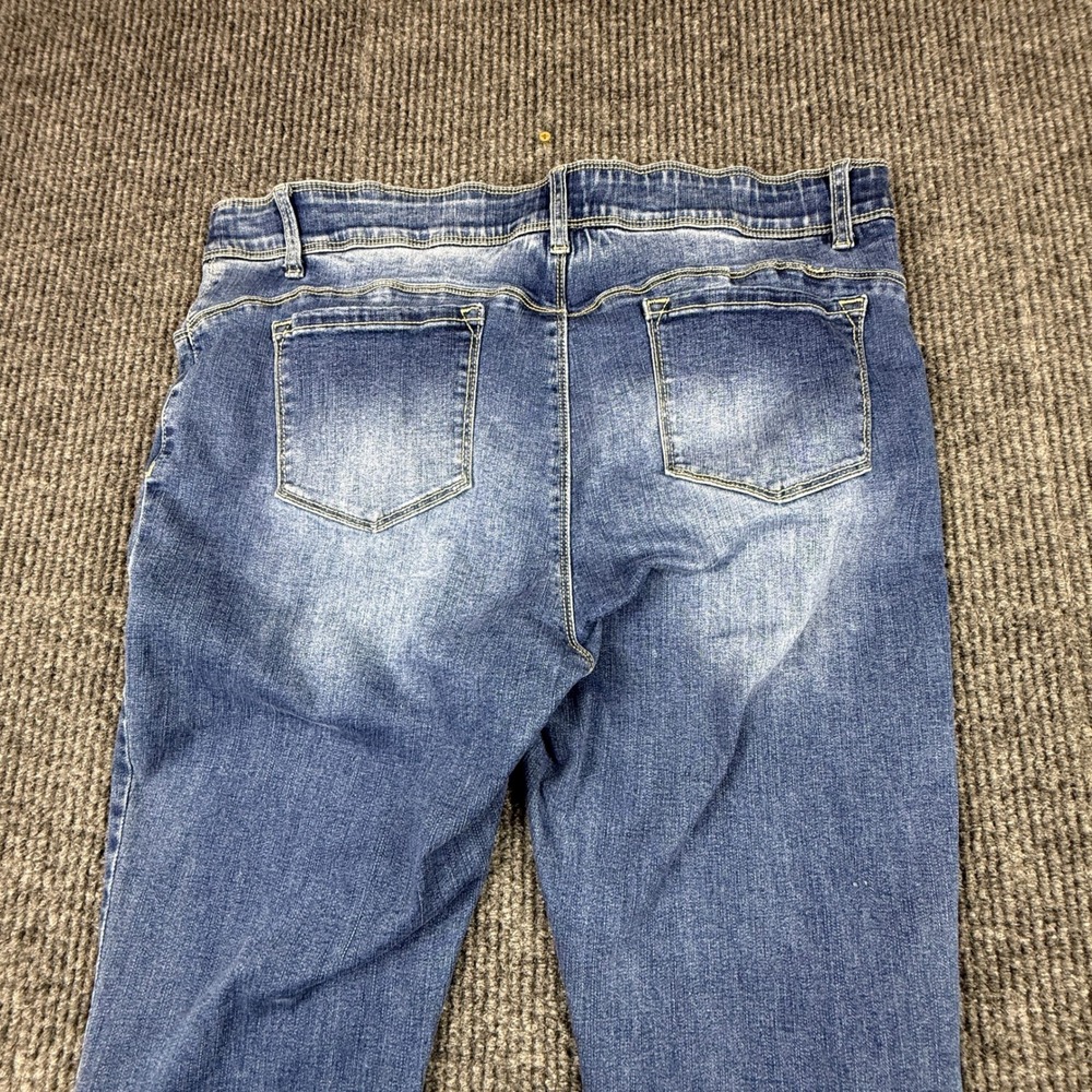 Coco + Carmen Flare Leg Jeans Womens Size XL Blue Frayed Hem V-Cut Ankle Denim - Picture 9 of 12